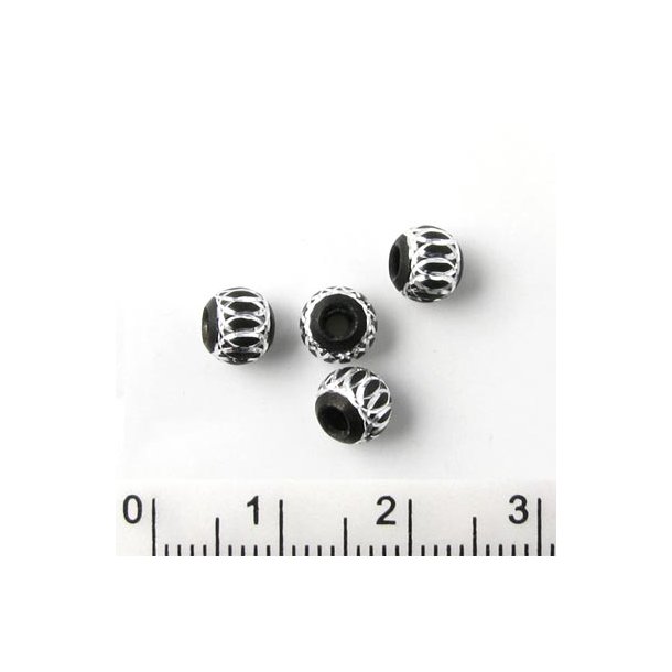 Aluminium perle, sort/s&oslash;lvfarvet, 6 mm, 4 stk