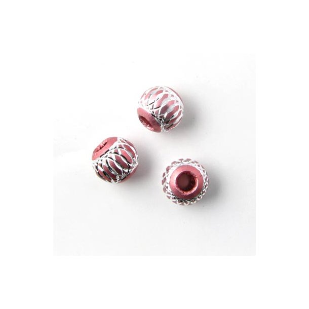 Aluminium-Perlen, rosa, silberfarben, gro&szlig;es Loch, 8 mm, 4 Stk.