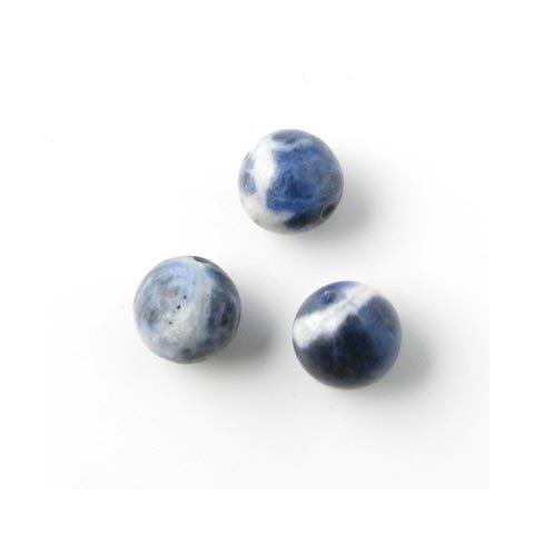 Sodalit, bl-hvid spttet rund perle, 10 mm, 6 stk