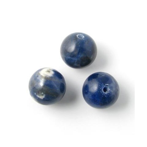 Sodalit, blå-hvid spættet rund perle, 12 mm. 6 stk