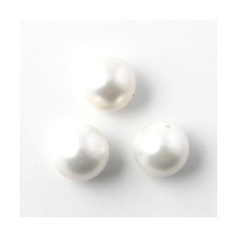 Shell pearl, rund, hvid, 10 mm, 6 stk.