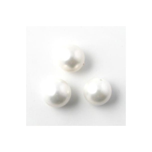 Shell pearl, rund, hvid, 10 mm, 6 stk.