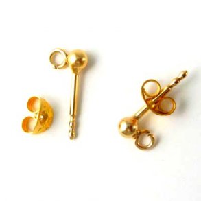Ohrstecker mit 3 mm Kugel und offener Öse, vergoldetes Silber, 1 Paar