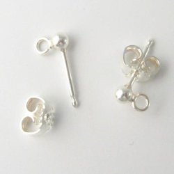 Ohrstecker mit 3 mm Kugel und offener &Ouml;se, Silber, 13x3x1 mm, 2 Stk.