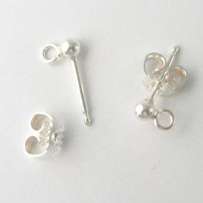 Earstuds with 3 mm ball and open loop lengthwise, silver, 13x3x1mm, 2pcs