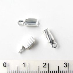 Endklemme f&uuml;r 2-2,5 mm Lederband o.&auml;., versilbertes Messing, 11 mm, 6 Stk