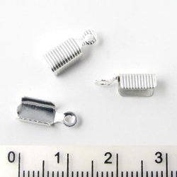 Endklemme f&uuml;r 2,5-3 mm Lederband u.&auml;., versilbertes Messing, gerillt, 13mm, 6 Stk