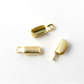 End-Klemmen für Lederschnur u.Ä., gerillt, vergoldet, 11 mm, 6 Stk