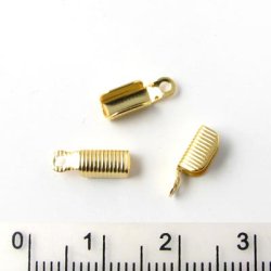 End-Klemmen f&uuml;r Lederschnur u.&Auml;., gerillt, vergoldet, 11 mm, 6 Stk