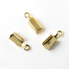 End-Klemmen für Lederschnur, vergoldetes Messing, gerillt, 13 mm, 6 Stk