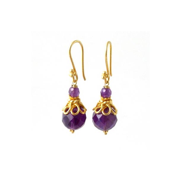 Earrings, gilded sterling silver with faceted amethyst.