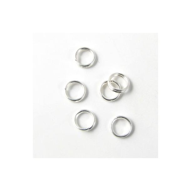 Split ring or small key ring, silver-plated metal, 5mm, 10pcs.
