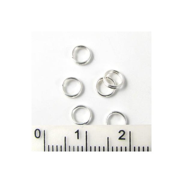 Split ring or small key ring, silver-plated metal, 5mm, 10pcs.