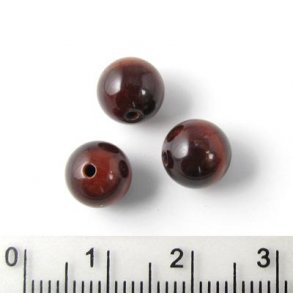 Ox' eye, dark red, round bead, shimmering, 8mm, A-grade, 6pcs.