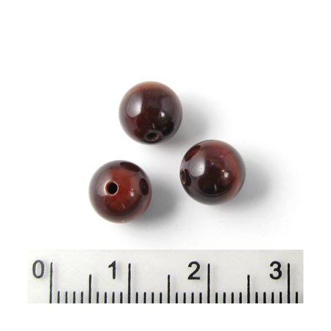 Ox' eye, dark red, round bead, shimmering, 8mm, A-grade, 6pcs.