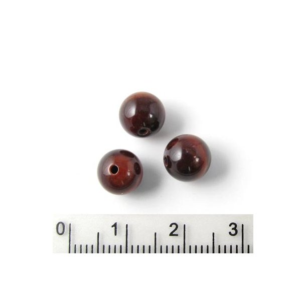 Okse-øje, rund perle, mørk rød changerende, 8 mm, A-grade, 6 stk.