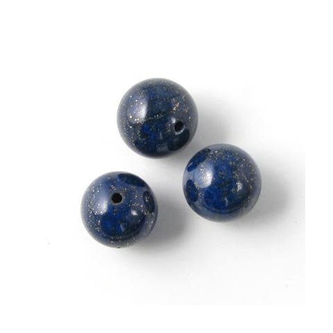 Lapis-Lazuli, dyb blå med gnister, rund, gennemboret, 10 mm, 6 stk