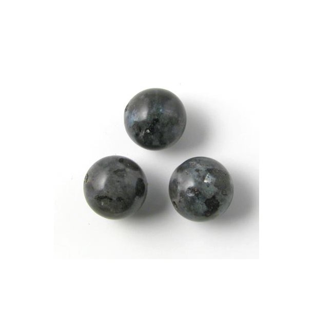 Larvikit, rund perle, 10 mm. 6 stk.