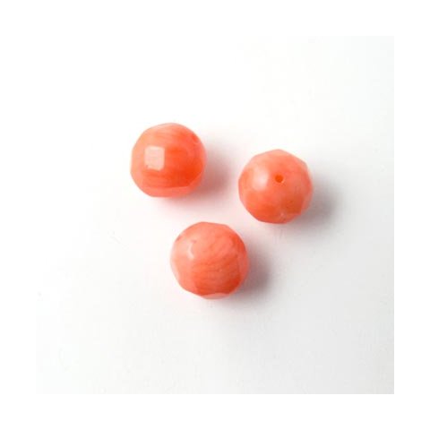 Coral bead, round, faceted, pink, 6.5mm, 6pcs.