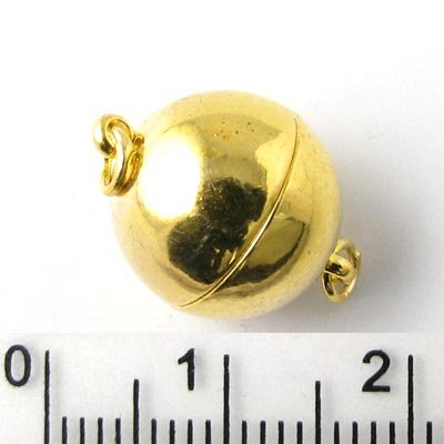 Magnetic clasp for jewelry, golden smooth round, length 19mm, diameter 12mm,  1pc.