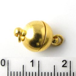 Magnetverschluss, Kugel m. &Ouml;sen, vergoldetes Messing, l&auml;nge 16 mm, Breite 10 mm, 1 Stk