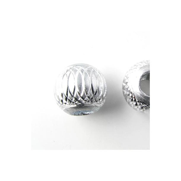 Aluminium perle, s&oslash;lvfarvet, stort hul, 14 mm, 2 stk.