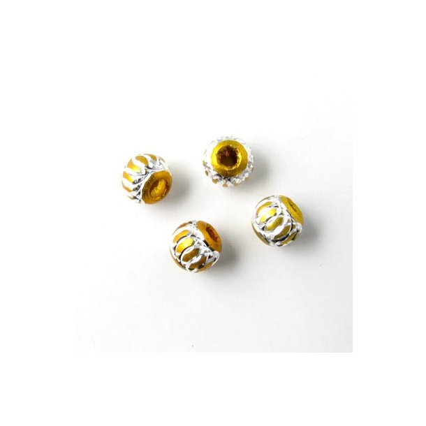 Aluminium-Perlen, gelb, silberfarben, 6 mm, 4 Stk.