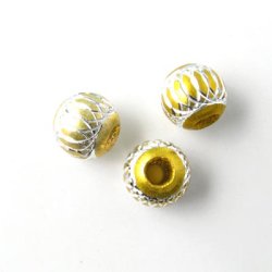 Aluminium-Perlen, gelb, silberfarben, 8 mm, 4 Stk.