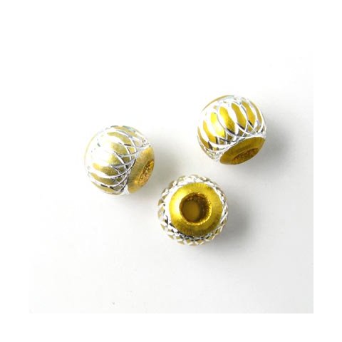 Aluminium perle, gul/s&oslash;lvfarvet, 8 mm, 4 stk