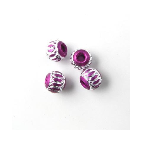 Aluminium perle, lilla/s&oslash;lvfarvet, 6 mm, 4 stk