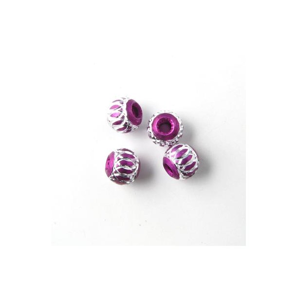 Aluminium perle, lilla/s&oslash;lvfarvet, 6 mm, 4 stk