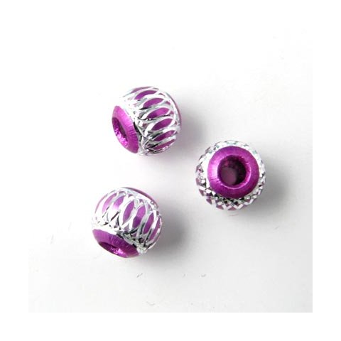 Aluminium perle, lilla/s&oslash;lvfarvet, 8 mm, 4 stk