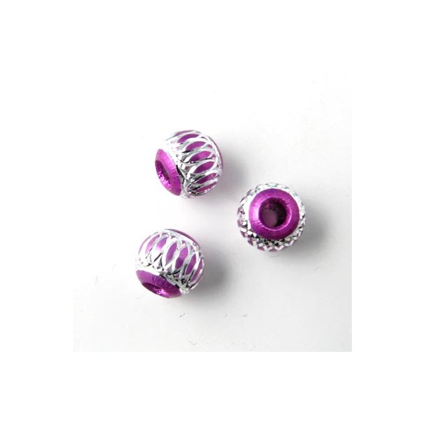 Aluminium perle, lilla/s&oslash;lvfarvet, 8 mm, 4 stk