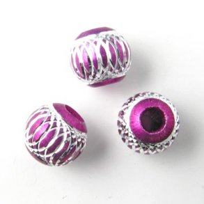 Aluminium bead, purple/silver-coloured, 10mm, 2pcs.