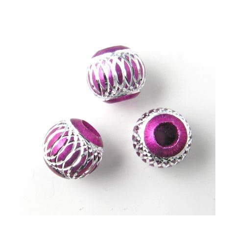 Aluminium perle, lilla/s&oslash;lvfarvet, 10 mm, 2 stk