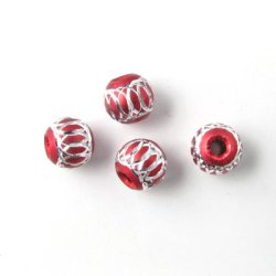 Aluminium-Perlen, rot, silberfarben, gro&szlig;es Loch, 6 mm, 4 Stk.