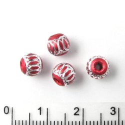 Aluminium-Perlen, rot, silberfarben, gro&szlig;es Loch, 6 mm, 4 Stk.