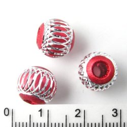 Aluminium-Perlen, rot, silberfarben, groes Loch, 8 mm, 4 Stk.