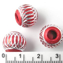 Aluminium-Perlen, rot, silberfarben, gro&szlig;es Loch, 12 mm, 2 Stk.