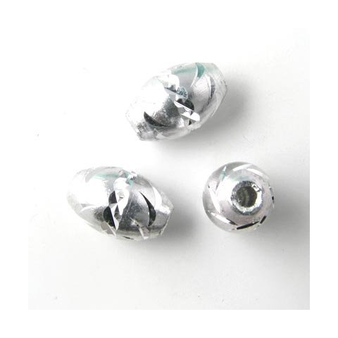 Aluminium perle,oval, s&oslash;lvfarvet, 12x8 mm, 4 stk