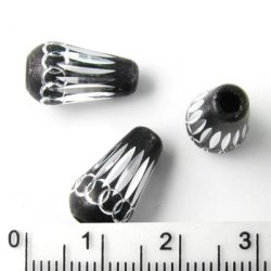 Aluminium bead, drop-shaped, black/silver-coloured, 14.5x8mm.