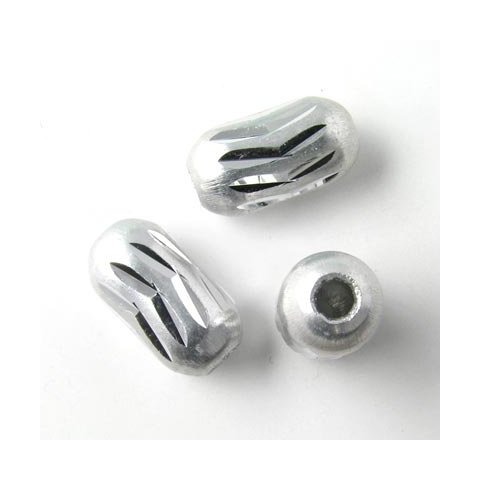 Aluminium perle, afrundet r&oslash;r, s&oslash;lvfarvet, 15x8 mm. 4 stk