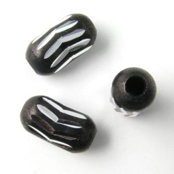 Aluminium-Perlen, Rhrchen abgerundet, schwarz, silberfarben, 15x8mm, 4 Stk.