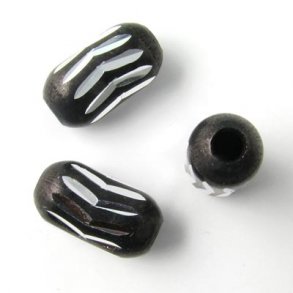 Aluminium tube bead, rounded, black/silver-coloured, 15x8mm.