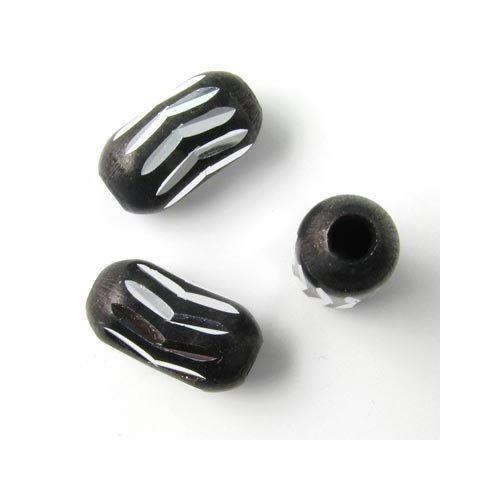 Aluminium perle, afrundet r&oslash;r, sort/s&oslash;lvfa, 15x8mm, 4 stk