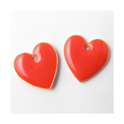 Emalje vedh&aelig;ng, r&oslash;d-orange hjerte, 16x16 mm.