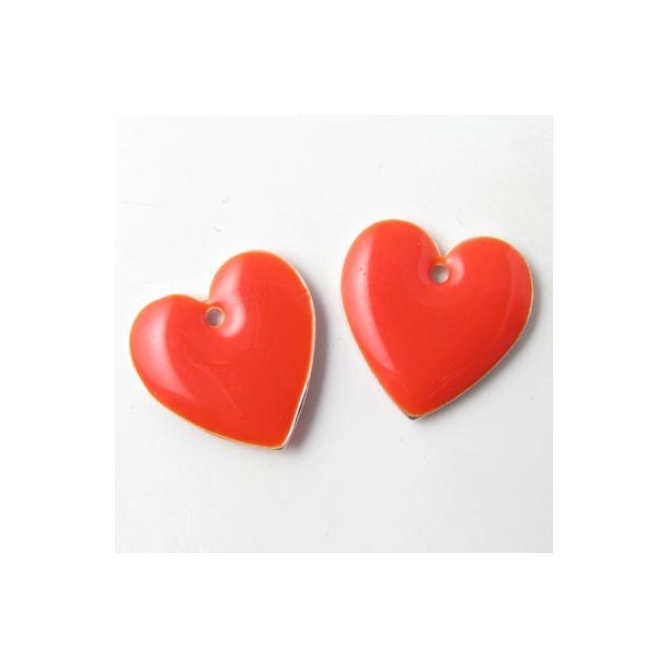 Enamel charm, red-orange heart, 16x16mm.