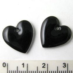 Emaille-Anh&auml;nger, schwarzes Herz, 16x16 mm, 2 Stk.