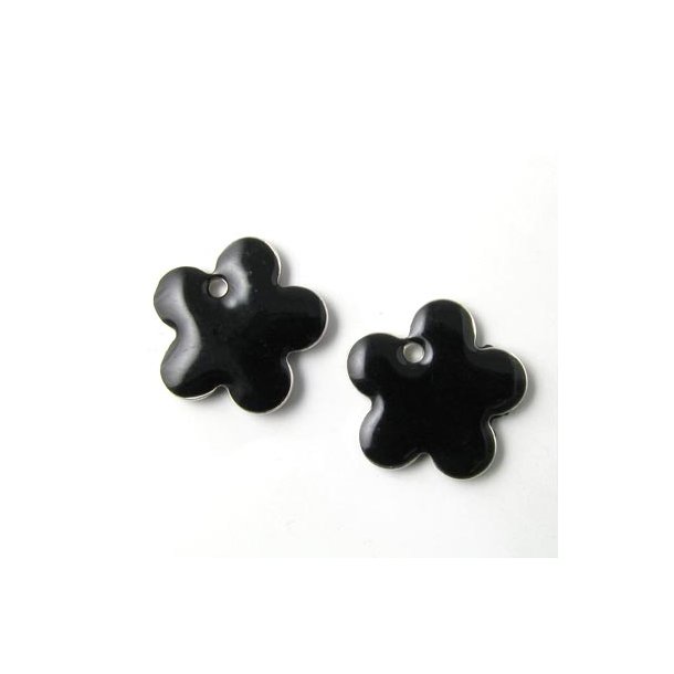 Emaille-Anh&auml;nger, schwarze Blume, 15 mm, 2 Stk.