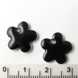 Emaille-Anh&auml;nger, schwarze Blume, 15 mm, 2 Stk.